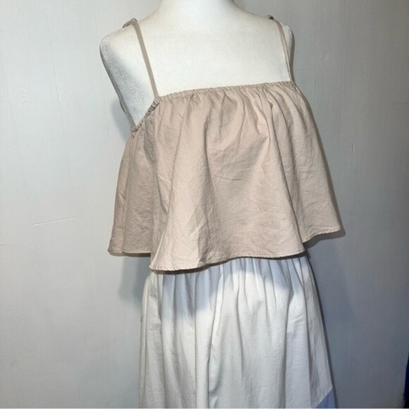 NWT VICI x Destiny Tan Blue White Colorblock Boho Ruffled Tiered Maxi Dress S - Picture 7 of 13